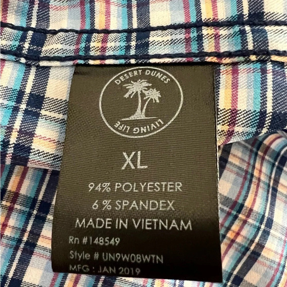 Desert Dunes Compass Shirt Mens Blue Plaid Short Sleeve Button Up Size XL Q1 - Picture 7 of 13